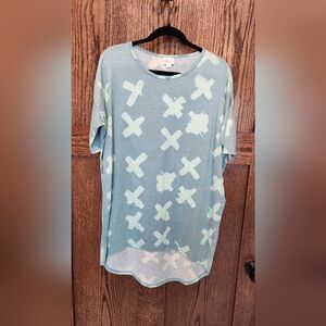 LuLaRoe Light Blue Graphic Cross-Print Irma Tunic